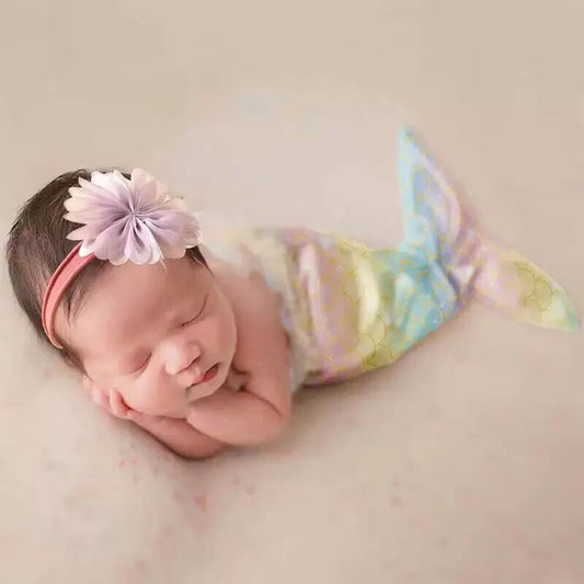 2 pieces set Mermaid outfit + headband for newborn baby yellow color