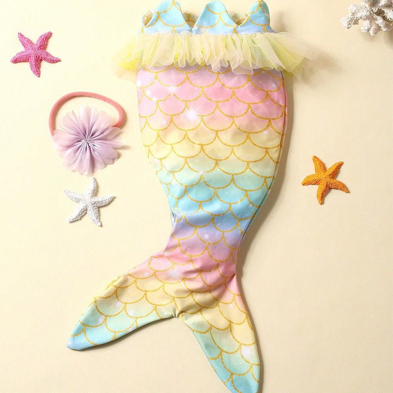 2 pieces set Mermaid outfit + headband for newborn baby yellow color