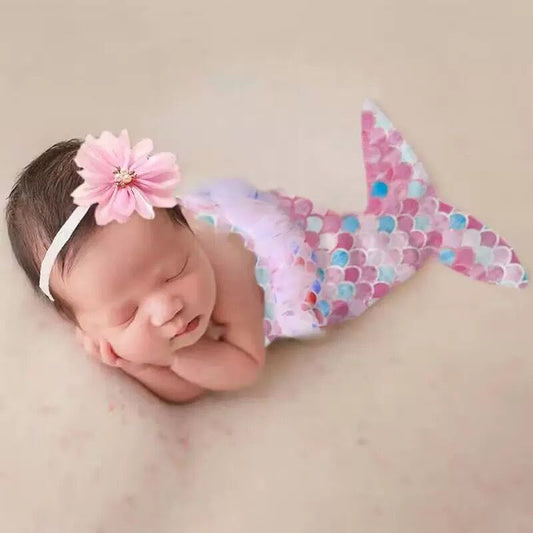 2 pieces set Mermaid outfit + headband for newborn baby pink color