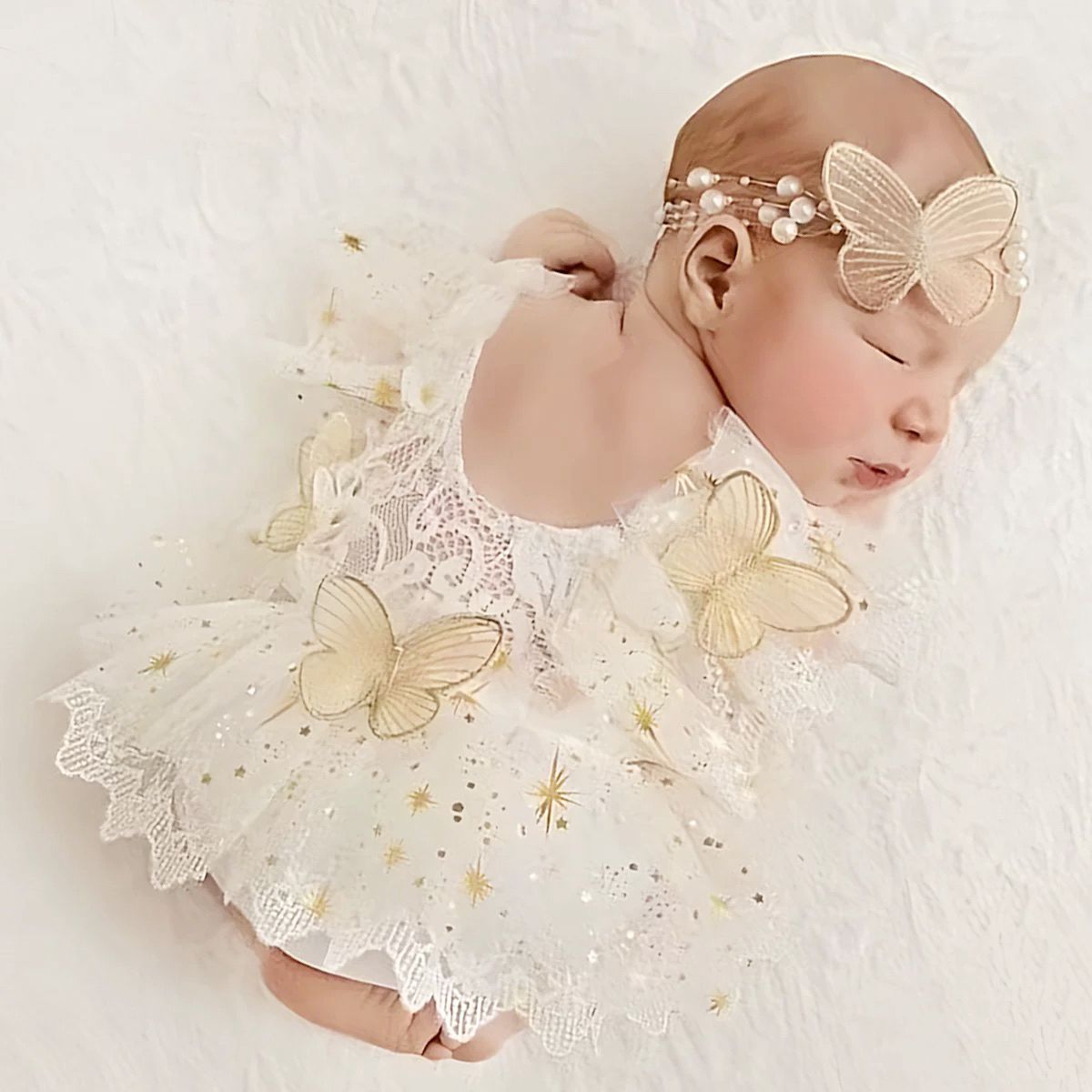 set of 2pcs newborn Baby Girl butterfly mesh romper dress  + headband 0-1 month