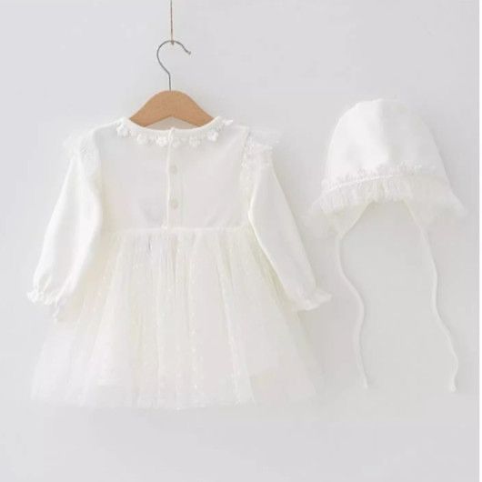 2pcs set baby long sleeve dress flying sleeves+  hat 2 color