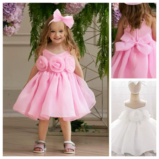 2 pcs set Elegant Princess dress with roses +  headband 2 color