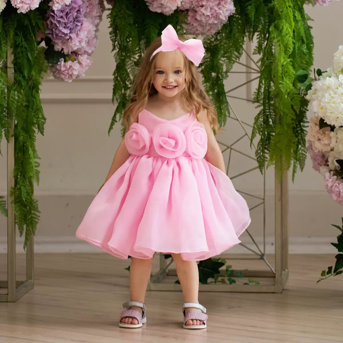 2 pcs set Elegant Princess dress with roses +  headband 2 color