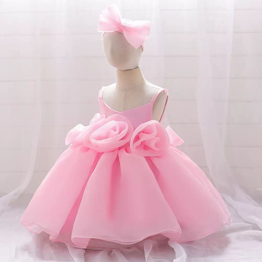 2 pcs set Elegant Princess dress with roses +  headband 2 color