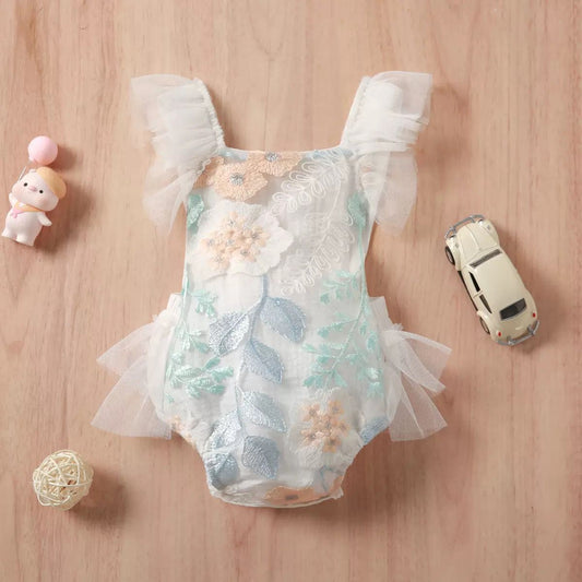 Baby embroidered  backless romper dress