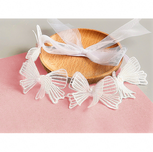 Headband bow knot  with ribbon white