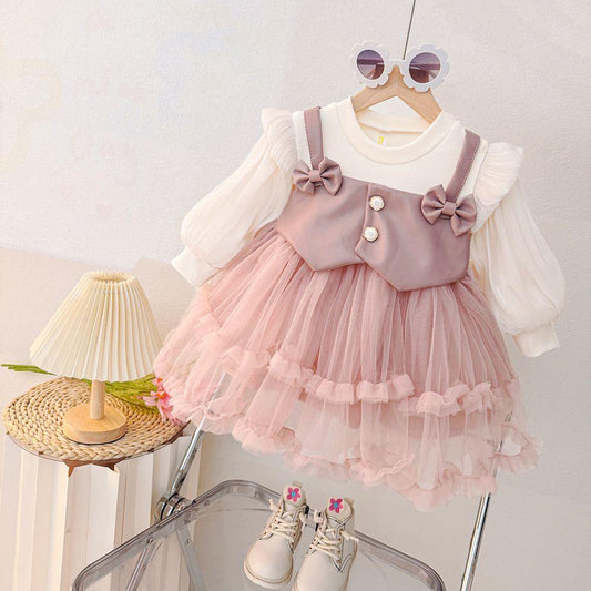 Long sleeve dress with 2 bow knots
