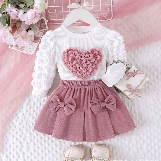 Set of 2 pcs puff long sleeve top + skirt .