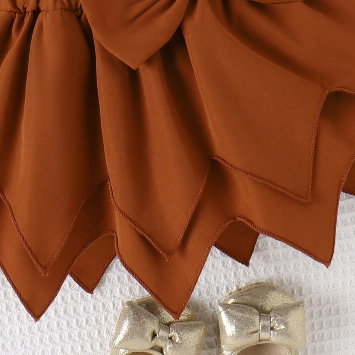 Set of 2pcs puff long sleeve Top + skirt with bow