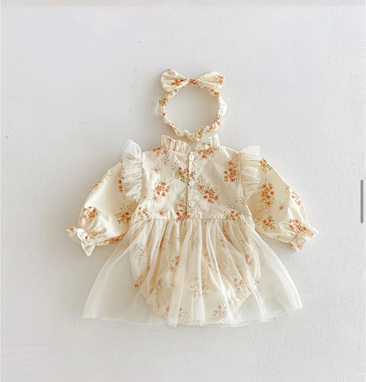 Set of 2pcs long sleeve baby romper dress + headband . 100% cotton