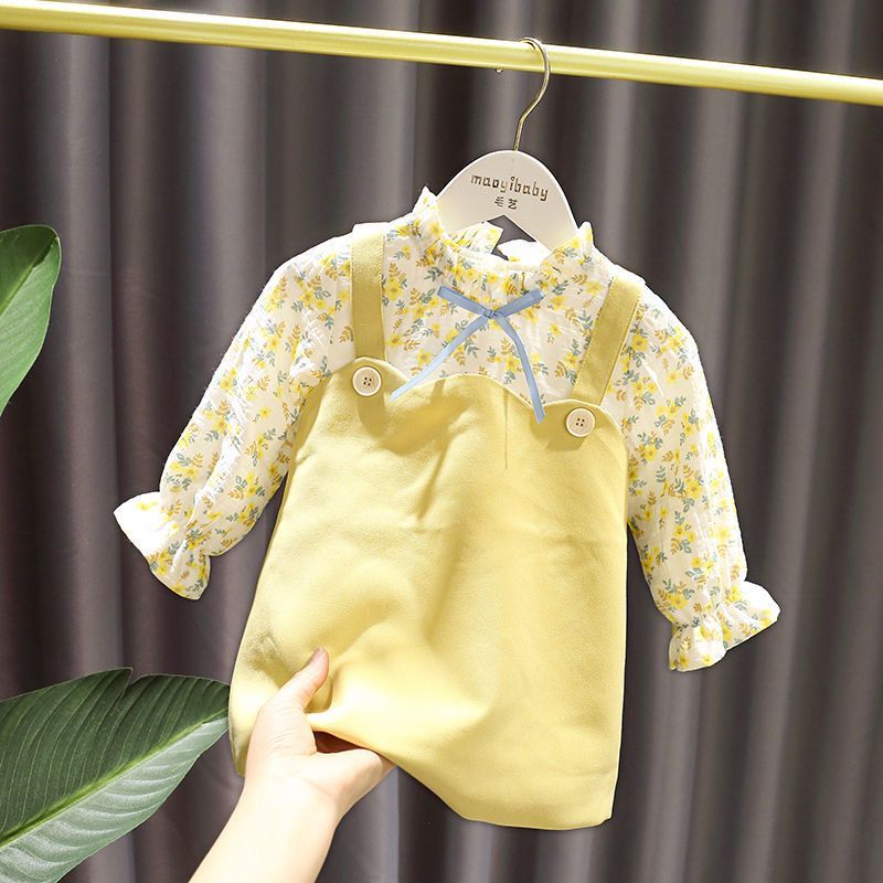 Floral long sleeve dress lemon yellow color