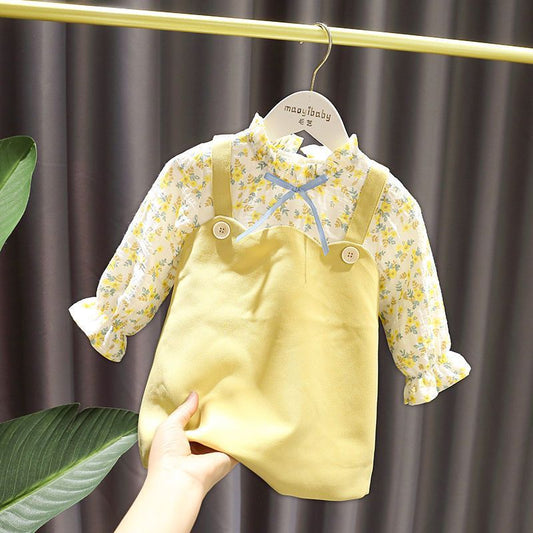 Floral long sleeve dress lemon yellow color