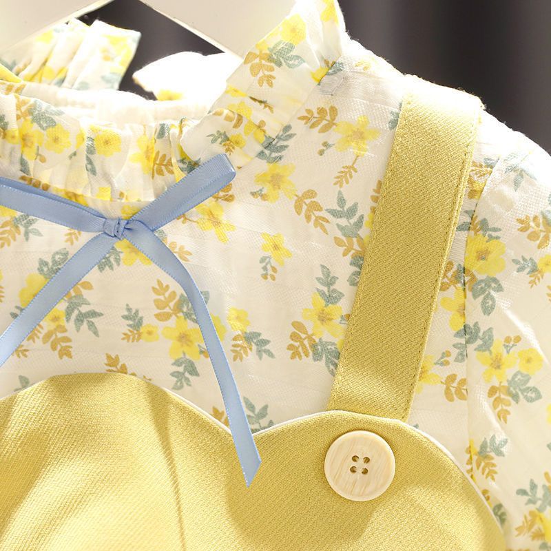 Floral long sleeve dress lemon yellow color