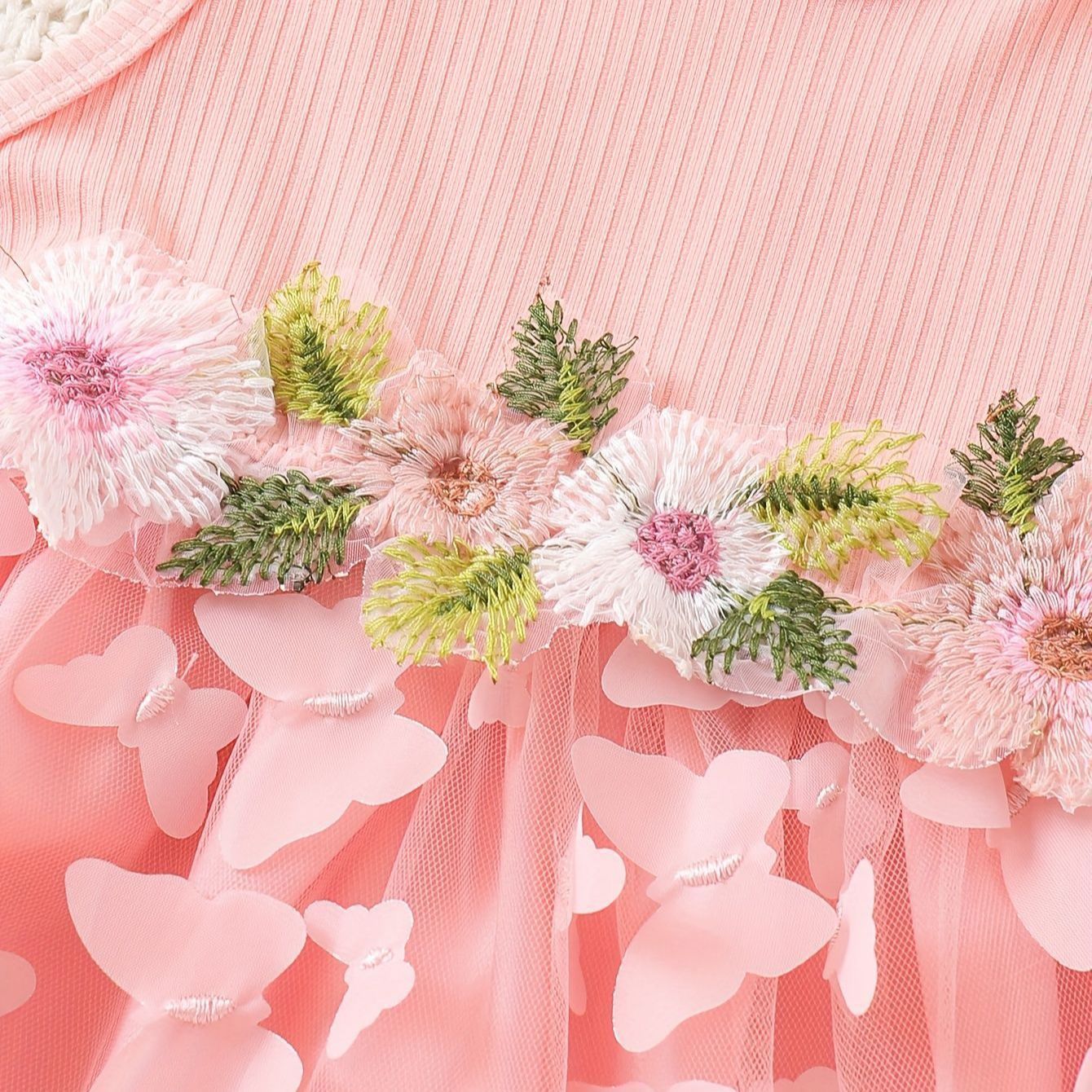 Set of 2pcs long sleeve jacket + 3D butterfly dress flowers at waist