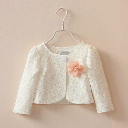 long sleeve Cardigan jacket white with flower