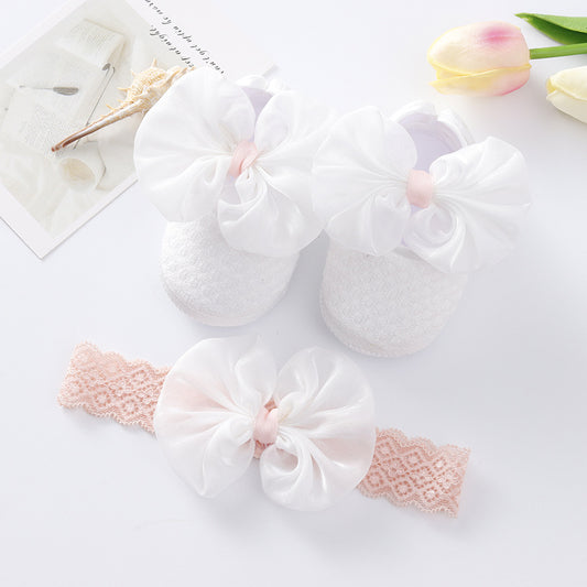 2-Piece Set Baby Toddler Shoes and Headband - Satin Bow - Bowknot and Shoes