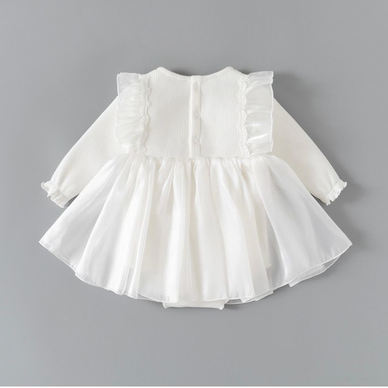 Baby white dress long sleeve with  headband