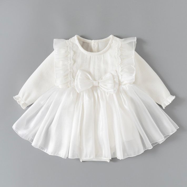 Baby white dress long sleeve with  headband