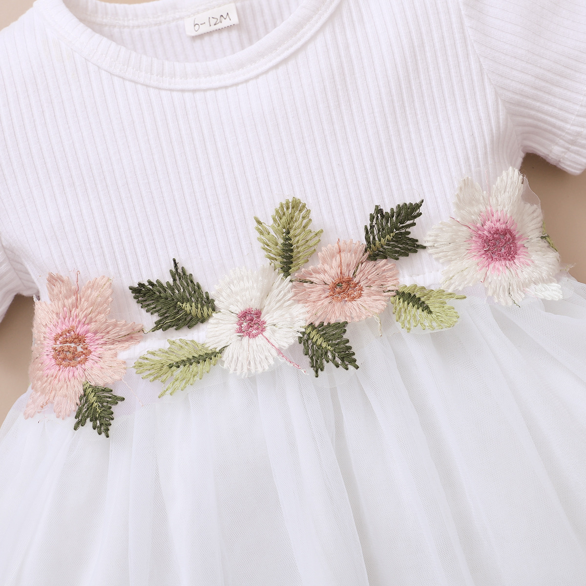 Set of 2 piece Short sleeve girl dress with flowers + headband 2 color