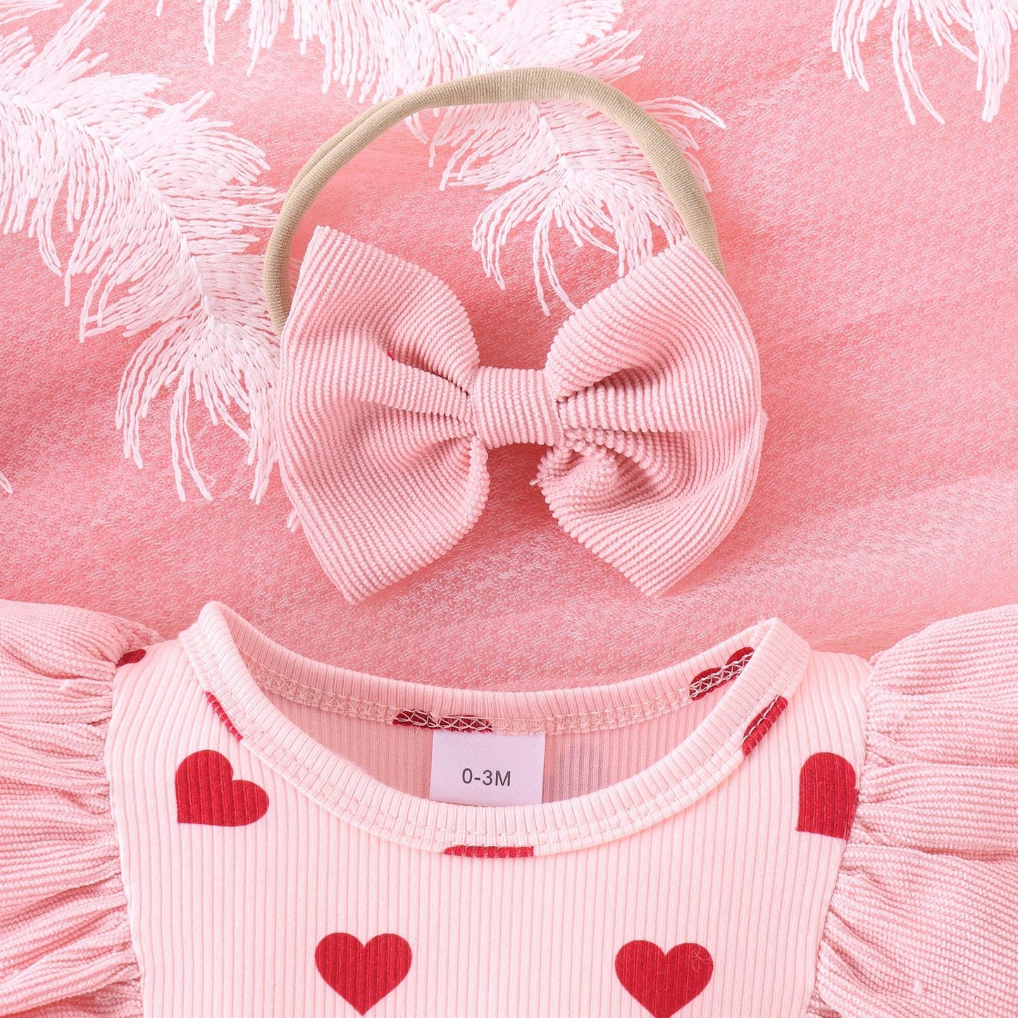 Baby long sleeve romper  dress with printed heart + headband