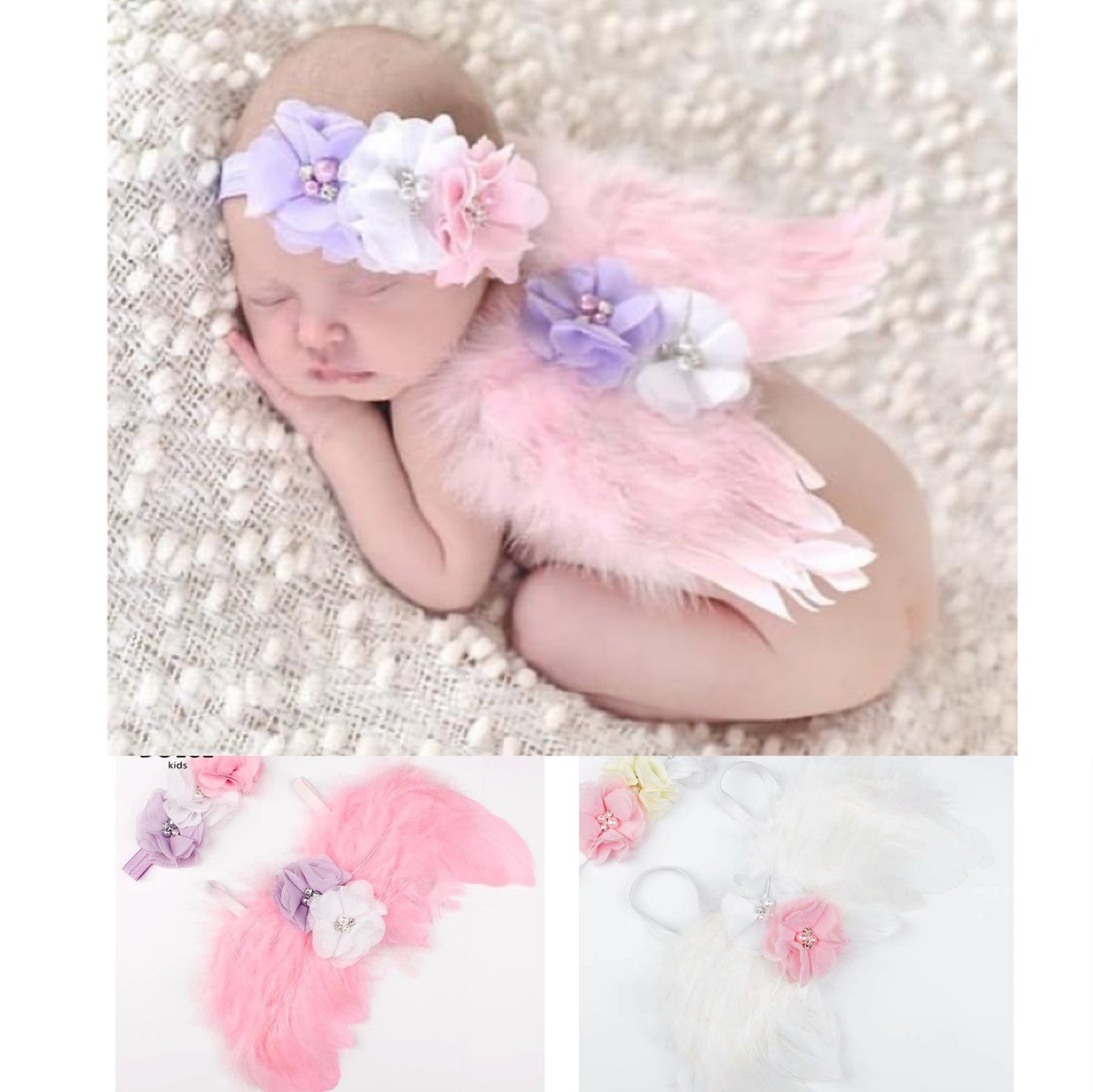 Angel wing + headband set for photoshooting 0-6 month