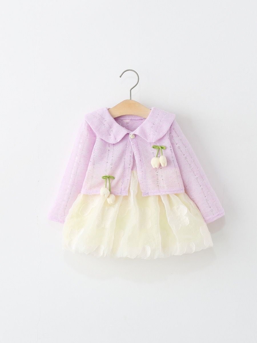Set of 2 pcs sweet long sleeve Jacket + tulle dress