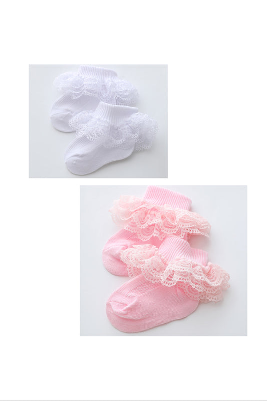 kids baby cotton Socks with multi layered lace 2 color