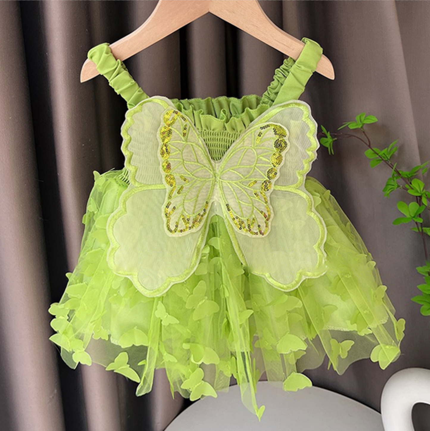 3D butterfly baby dress Green