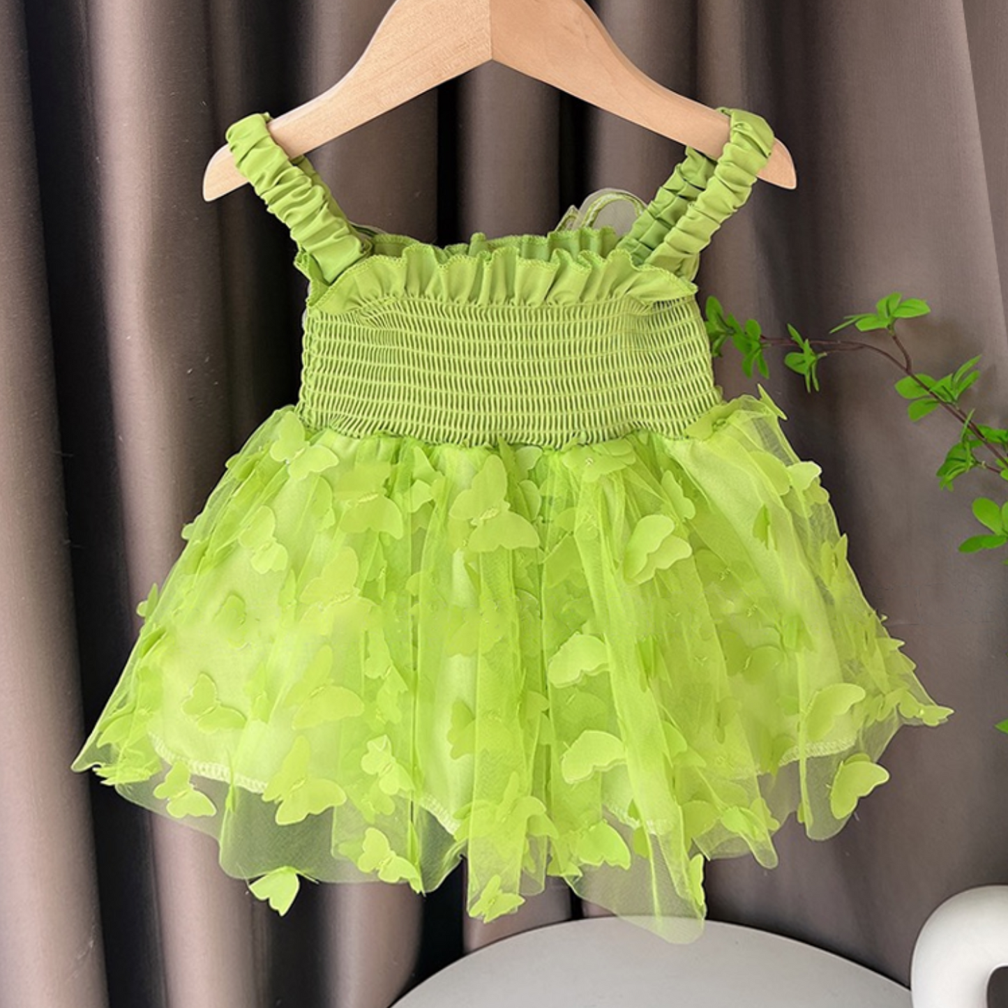 3D butterfly baby dress Green