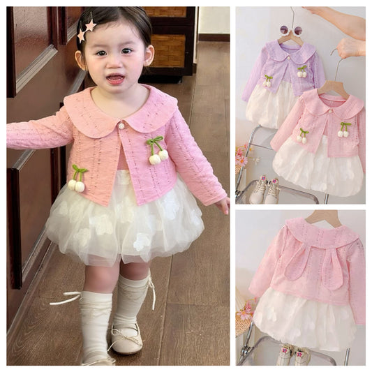 Set of 2 pcs sweet long sleeve Jacket + tulle dress
