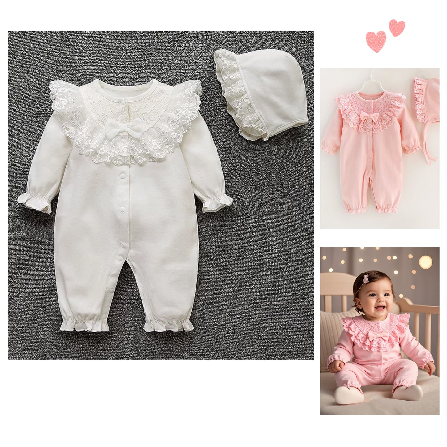 Baby long sleeve jumpsuit with hat 2color