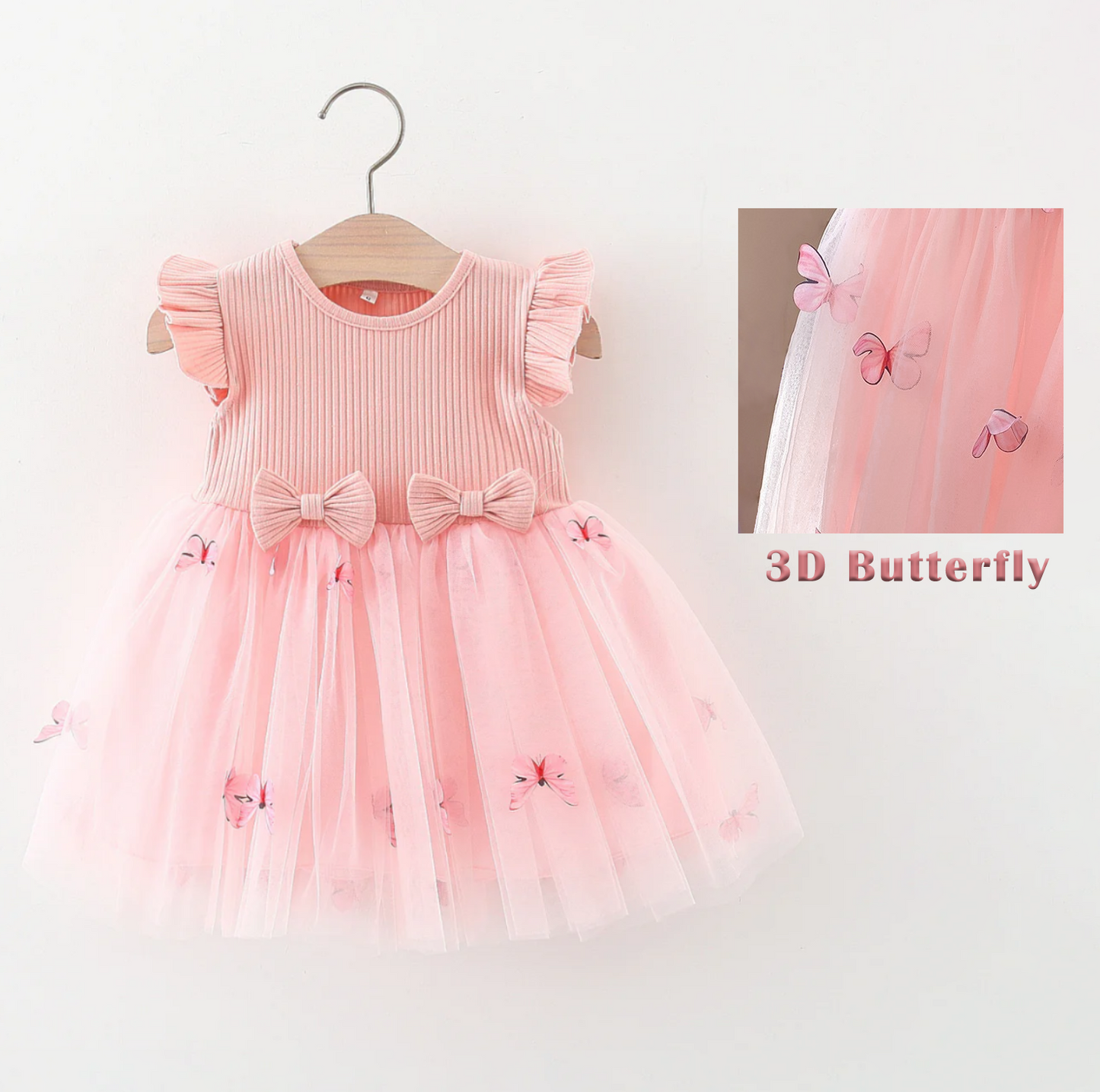 Flying sleeve girl dress with 3D butterfly and bow knot