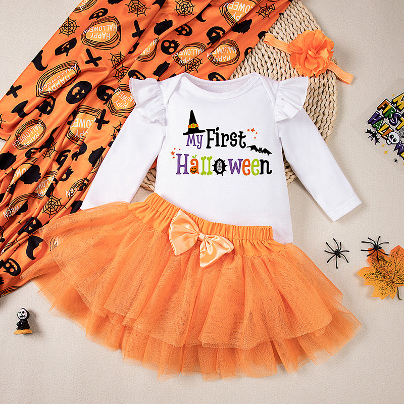 3 pcs Halloween long sleeve T-shirt + headband + skirt