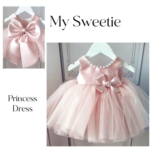 Puffy tulle dress pearls design charming ball gown for girls with removable big bow at back