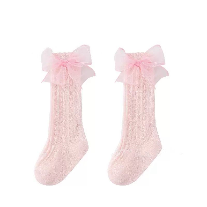 Pink Cotton baby socks with tulle bow knot