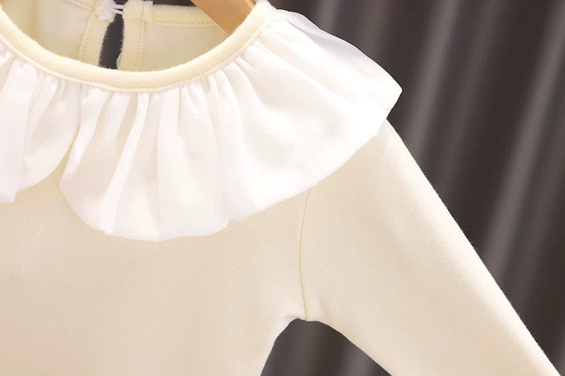 مجموعة من قطعتين تي شيرت بأكمام طويلة مع طوق دمية + فستان أرجواني