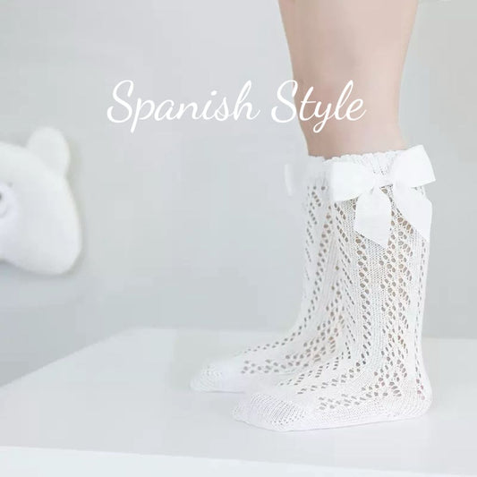 White Cotton baby socks with bow knot