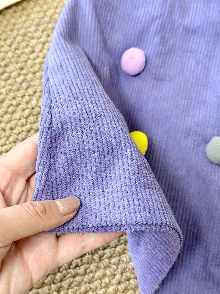 مجموعة من قطعتين تي شيرت بأكمام طويلة مع طوق دمية + فستان أرجواني