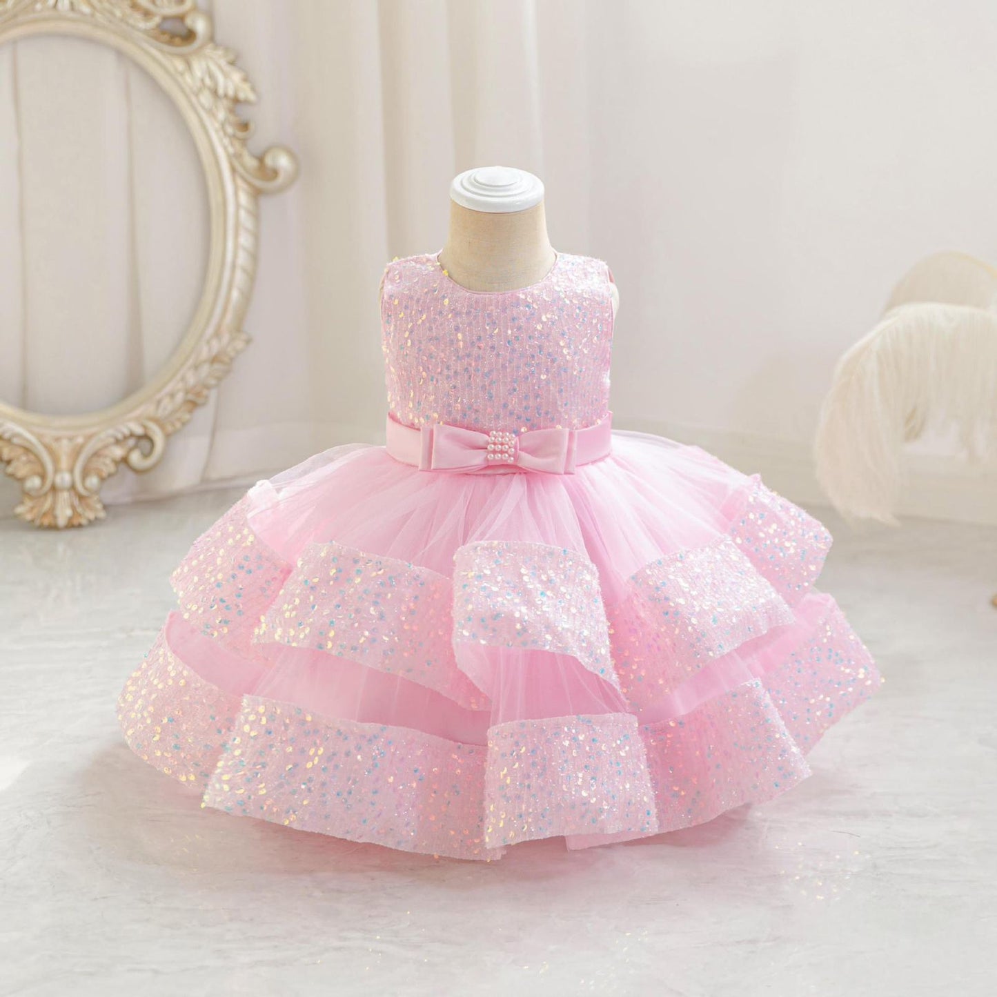 Girl princess dress with bow knot 3 color