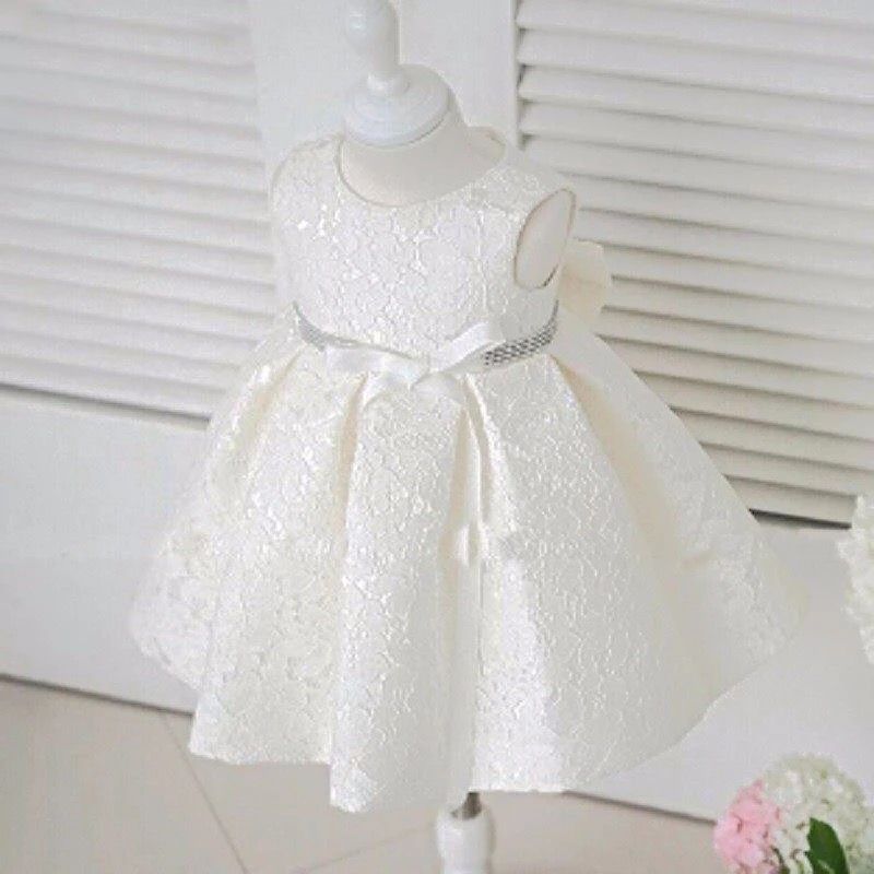set of 2pcs White dress with big removable bow at back and silver line at waist + hat