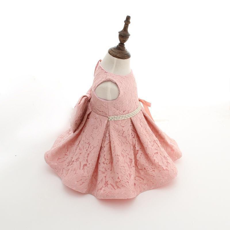Pink dress with big removable bow knot + hat