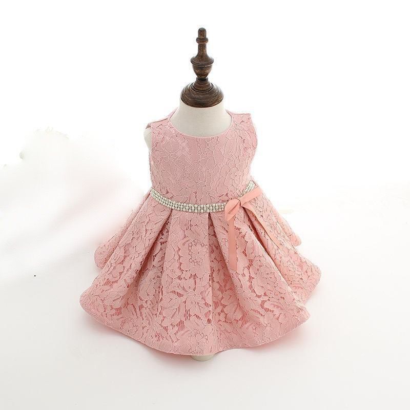 Pink dress with big removable bow knot + hat