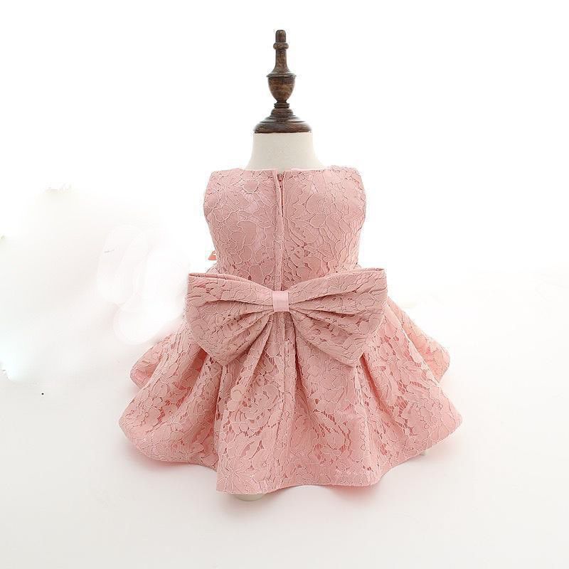 Pink dress with big removable bow knot + hat