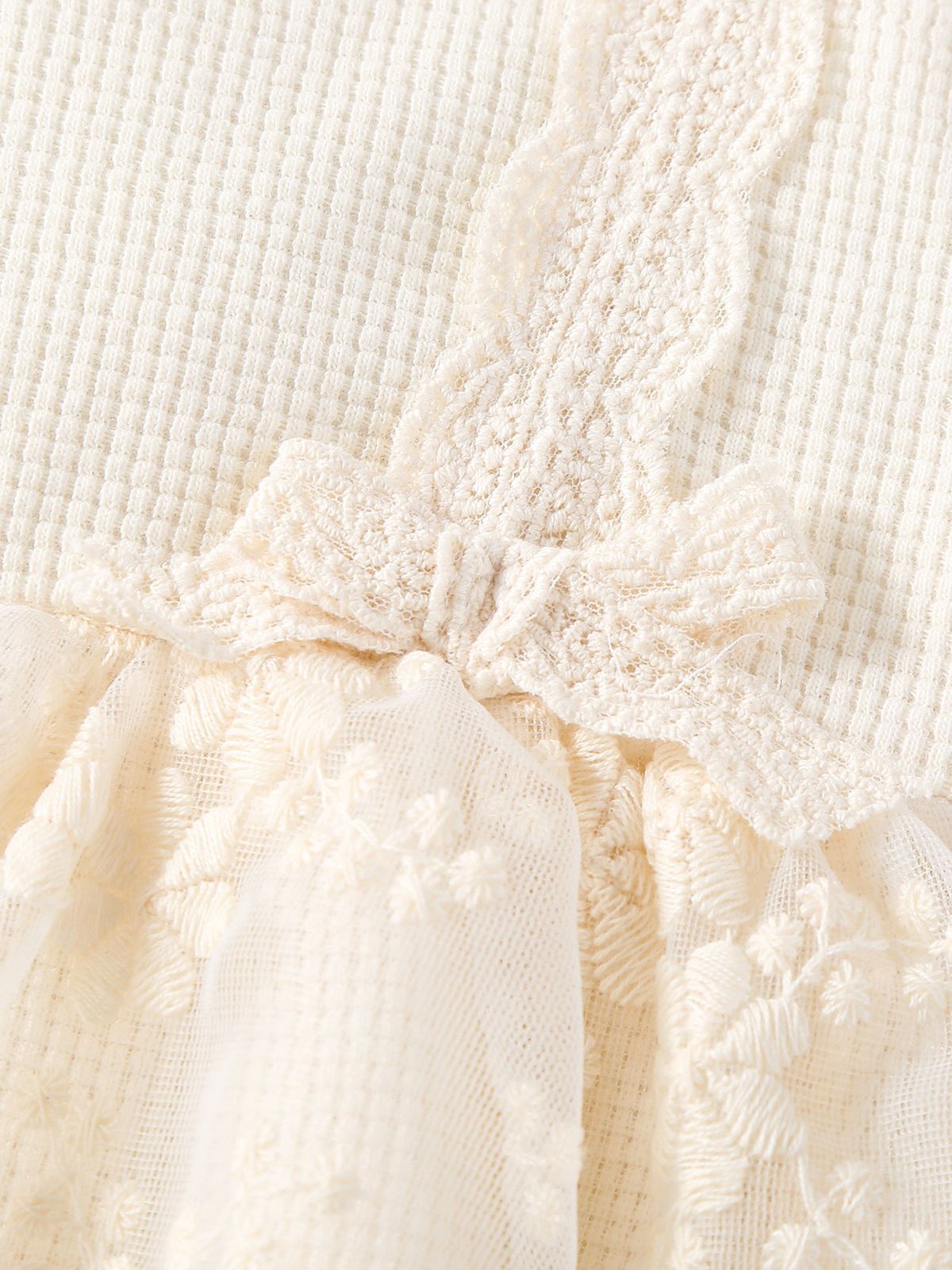 Short sleeve romper dress with 2 bow knots beige color