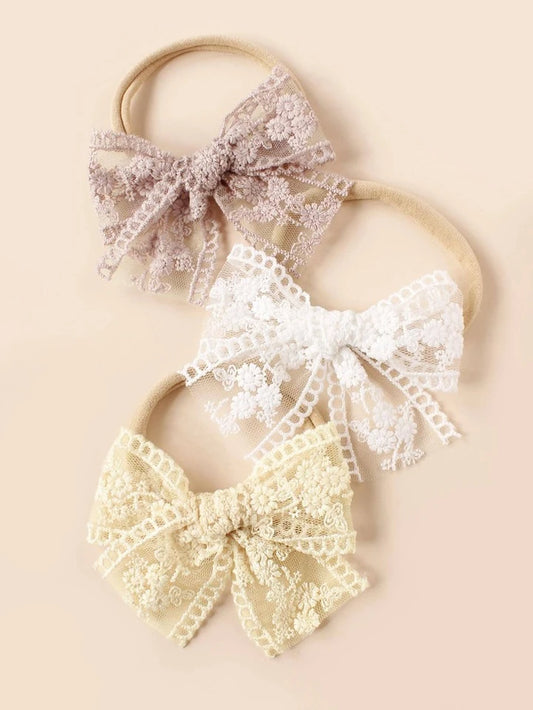 Baby lace bow knot nylon headband 3 color