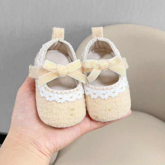 Beige baby pre-walker shoes rubber sole