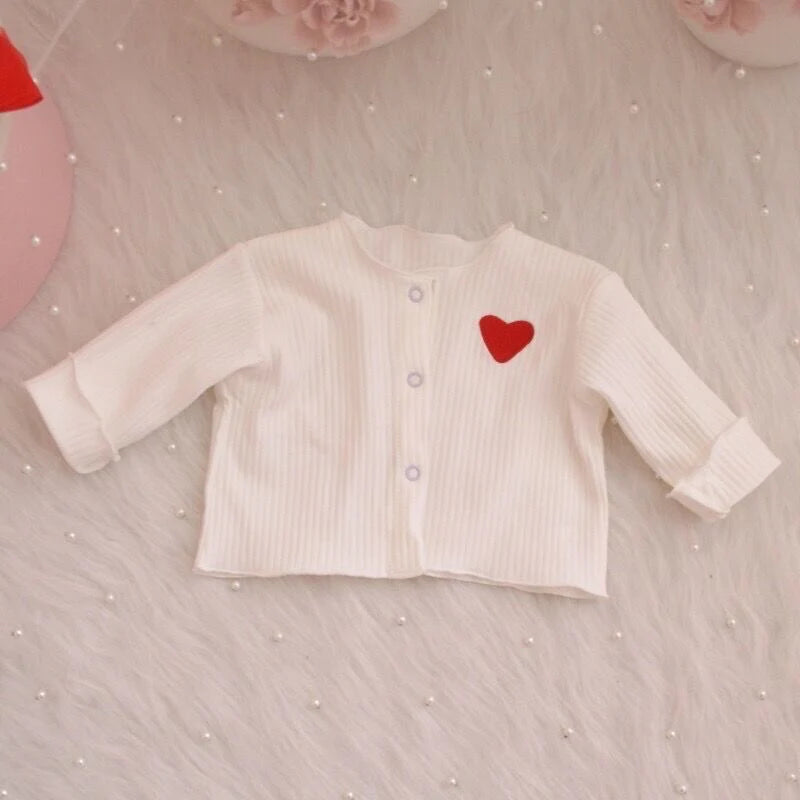 2 piece set 100% cotton knitted long sleeve  baby embroidered heart cardigan+tulle dress 3 colors