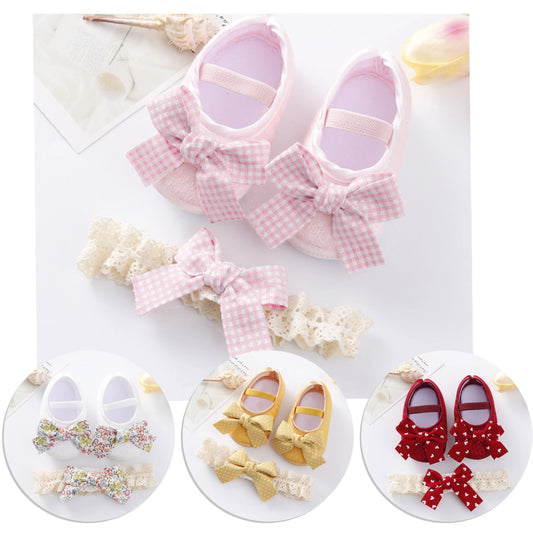 baby shoes and headband bow knot set