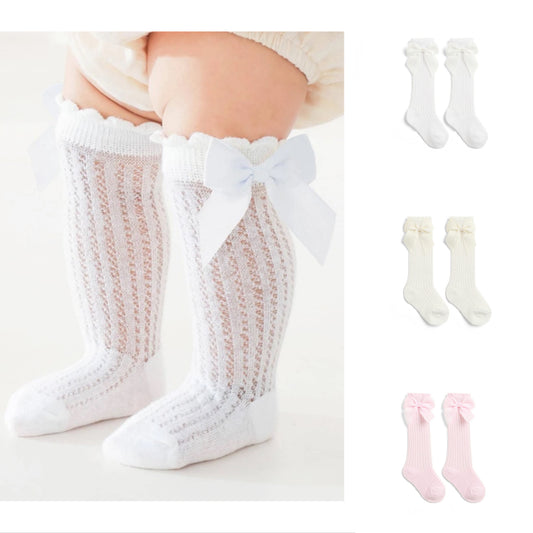 Bow knot Mesh Knitted Socks, Cotton Blend Comfy Breathable Soft Crew Socks