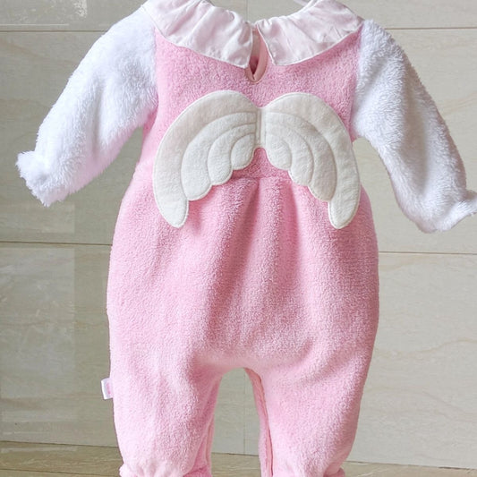 flannelette winter Baby long sleeve jumpsuit with angel wings